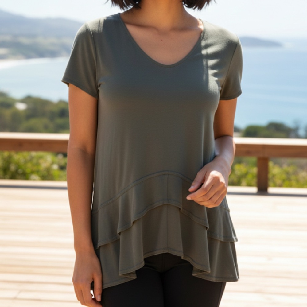 GreenTea Faded Black Layered Top